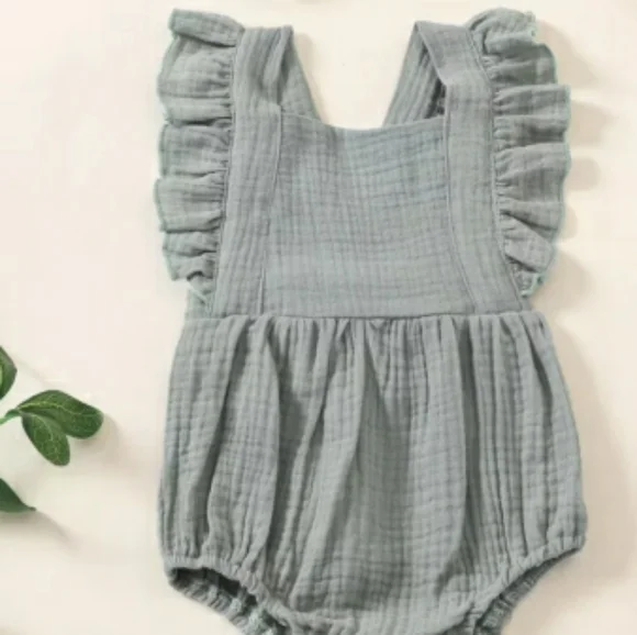 Solid Mint / Sage Green Muslin Baby Onesie - Picture 2 of 4